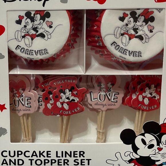 Disney Mickey & Minnie Cupcake Liners & Toppers set of 48 and Cupcake stand NWT - Picture 2 of 5